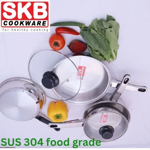 SKB SuS304 Food-grade Stainless Steel "Frying Pan with Glass Lid"