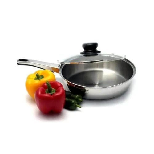 Stainless Steel Frying Pan with Glass Lid - 18cm - Silver