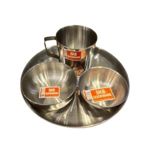 Skb Stainless Steel 5 pic Combo package (Plate 26 cm, Plate 24 cm, Bowl-12 cm, B