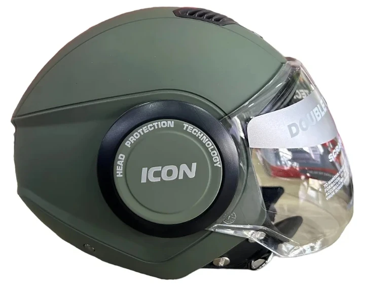 ICON Army Green Half Face Bike Helmet