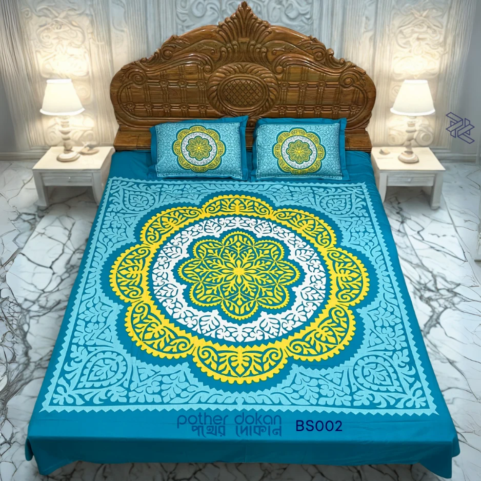 Home tex Cotton Bed Sheet Set (7.5 x 8.5 Feet) with Two Pillow Covers –Home tex